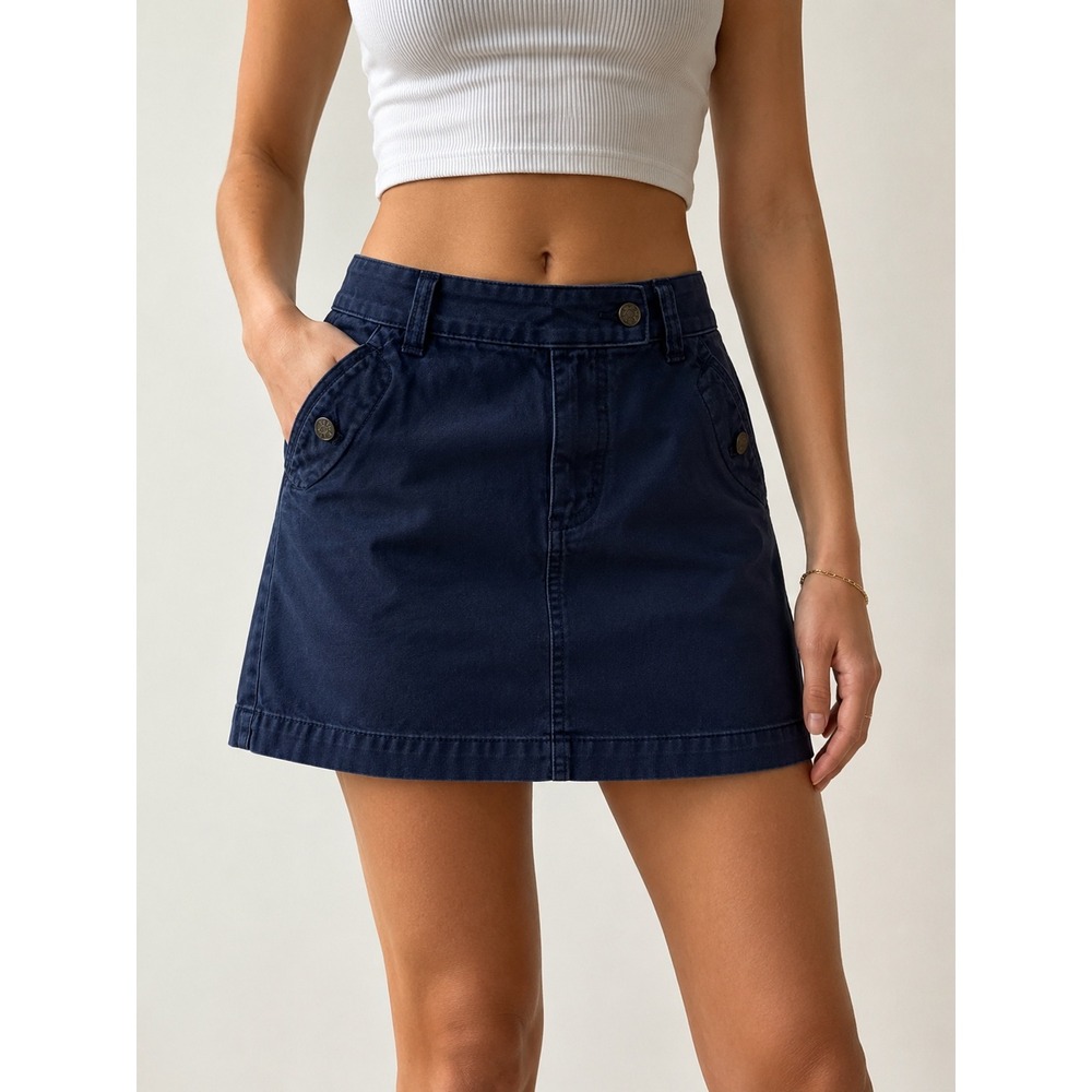 J.Crew Broken-In Chino Mini Skirt Navy Blue Cotton Twill Size 2 Weathered